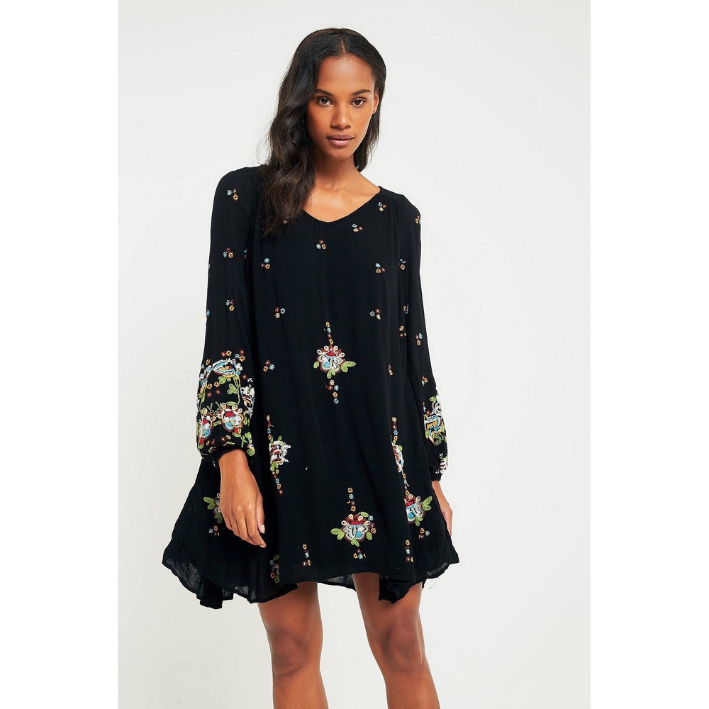 Free People Oxford Floral Embroidered‎ Boho Dress | Black + Floral
